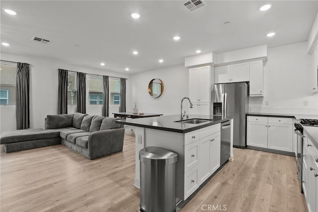 12814 Watt Ln Unit B, Sylmar, CA 91342 - kitchen with visible vents, appliances with stainless steel finishes, dark countertops, a sink, and open floor plan