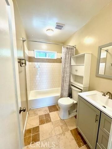5214 Golden Ave, Riverside, CA 92505 - full bathroom with vanity, shower / bath combo, toilet, and visible vents