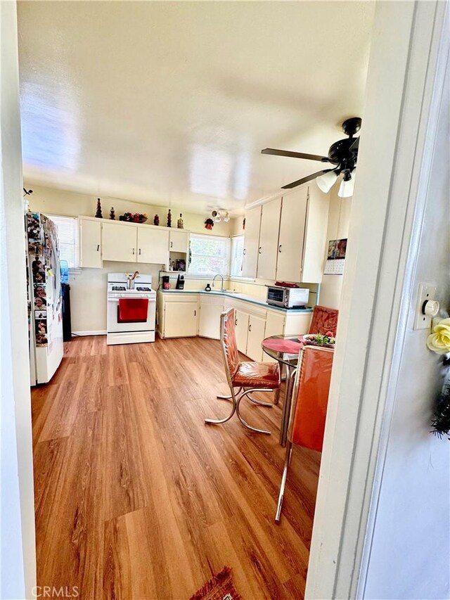 5214 Golden Ave, Riverside, CA 92505 - kitchen featuring light wood-type flooring, a sink, a healthy amount of sunlight, and white appliances