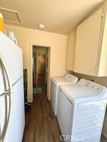 5214 Golden Ave, Riverside, CA 92505 - laundry area with cabinet space, separate washer and dryer, and dark wood-type flooring