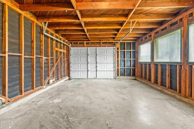 garage featuring wood ceiling