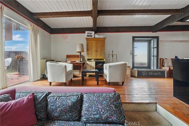 2218 Pacific Ave, Venice, CA 90291 - living area featuring hardwood / wood-style flooring and beamed ceiling