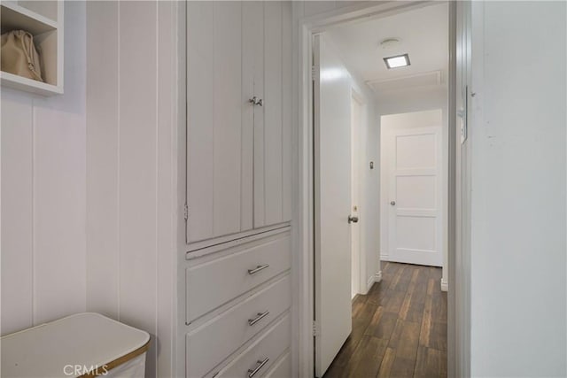 corridor with dark wood-type flooring