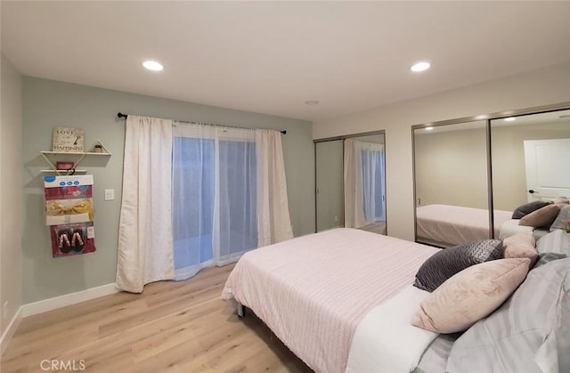 1427 N Cannon St, Orange, CA 92869 - bedroom featuring recessed lighting, light wood-style flooring, multiple closets, and baseboards