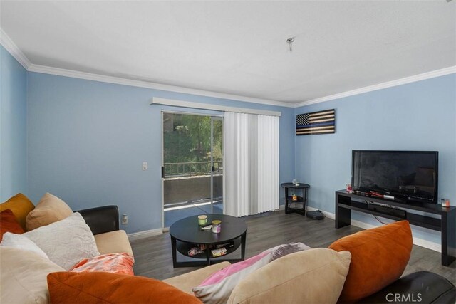 1980 Las Colinas Cir Unit 208, Corona, CA 92879 - living room with ornamental molding, baseboards, and wood finished floors