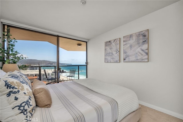 531 Esplanade Unit 714, Redondo Beach, CA 90277 - bedroom with floor to ceiling windows, a water view, baseboards, and carpet floors