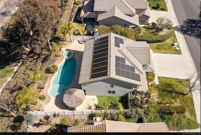 view from above of property with a pool area