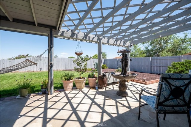 view of patio / terrace with a pergola and a fenced backyard