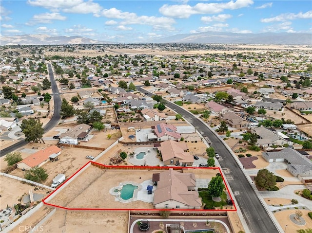 aerial view featuring a residential view and a mountain view