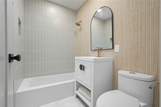 full bathroom with toilet, shower / tub combination, and vanity