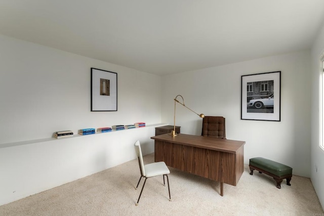 home office featuring light carpet