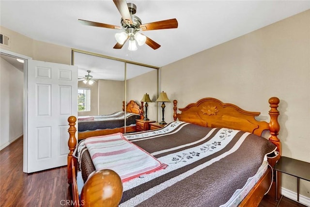 6322 E E W View Dr, Orange, CA 92869 - bedroom with ceiling fan, baseboards, a closet, and wood finished floors