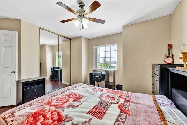 6322 E E W View Dr, Orange, CA 92869 - bedroom featuring ceiling fan, wood finished floors, and a closet