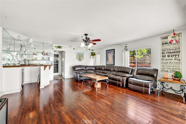 6322 E E W View Dr, Orange, CA 92869 - living area featuring a ceiling fan, a dry bar, and wood finished floors