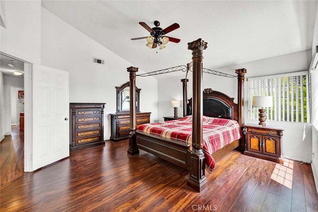 6322 E E W View Dr, Orange, CA 92869 - bedroom with high vaulted ceiling, visible vents, and wood finished floors