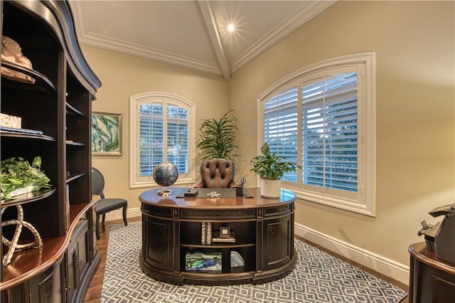32 Panorama, Coto De Caza, CA 92679 - office with baseboards, plenty of natural light, ornamental molding, and lofted ceiling