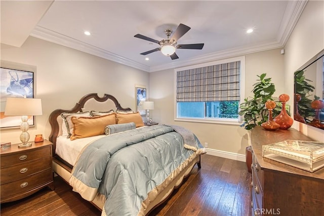 32 Panorama, Coto De Caza, CA 92679 - bedroom with baseboards, recessed lighting, dark wood-style flooring, and ceiling fan