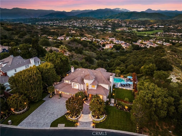 32 Panorama, Coto De Caza, CA 92679 - aerial view at dusk featuring a mountain view
