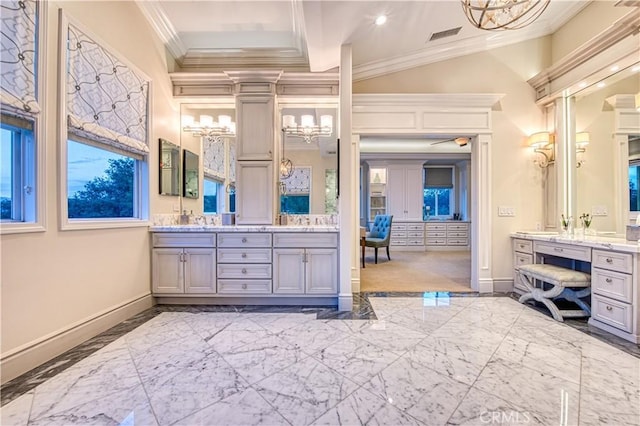 32 Panorama, Coto De Caza, CA 92679 - full bath with crown molding, marble finish floor, baseboards, and a chandelier
