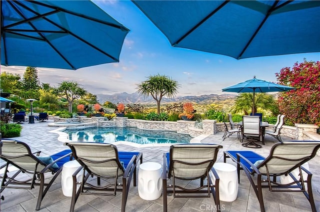 32 Panorama, Coto De Caza, CA 92679 - pool with outdoor dining space, a mountain view, and a patio area