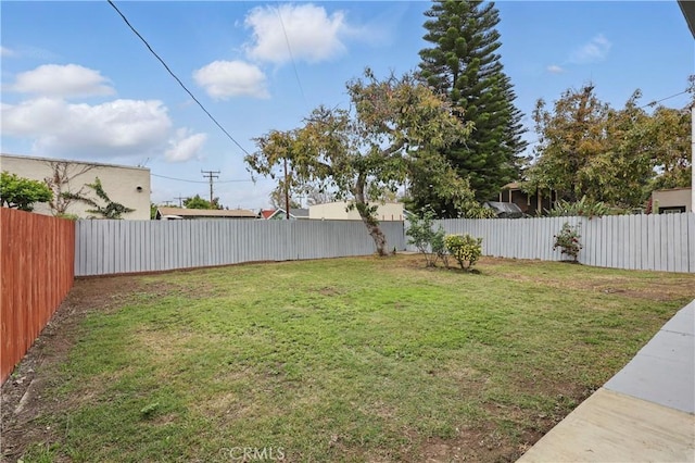 view of yard with a fenced backyard