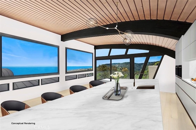 1255 Skyline Dr, Laguna Beach, CA 92651 - dining room featuring light wood-style floors and wooden ceiling