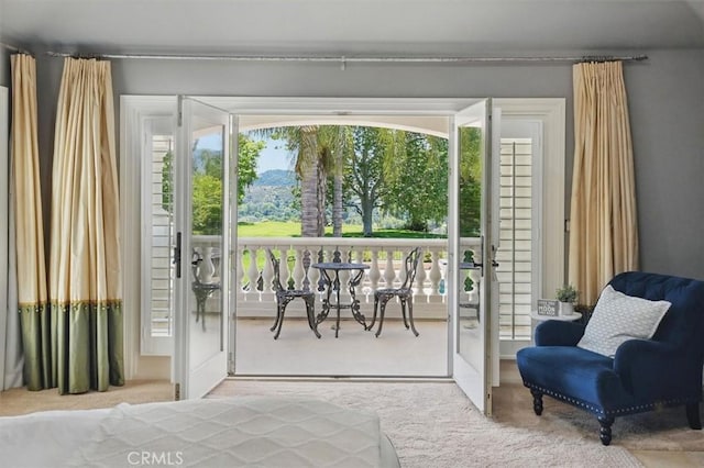 entryway with carpet floors