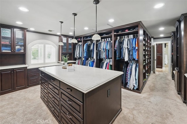 spacious closet with light carpet