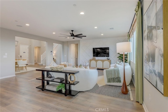30973 Avenida Ramblas, Highland, CA 92346 - living area with recessed lighting, a ceiling fan, baseboards, and wood finished floors