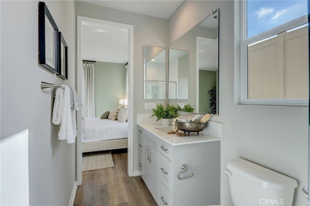 30973 Avenida Ramblas, Highland, CA 92346 - ensuite bathroom featuring toilet, ensuite bath, wood finished floors, and vanity