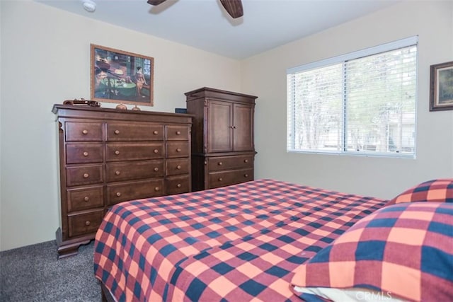 bedroom featuring carpet flooring and a ceiling fan