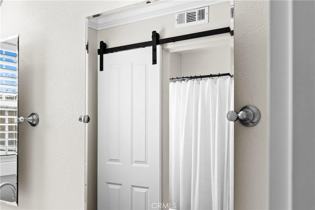 26544 Mahonia Way, Murrieta, CA 92562 - detailed view of a textured wall, crown molding, and a barn door