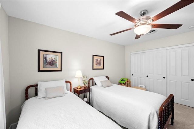 26544 Mahonia Way, Murrieta, CA 92562 - bedroom with light carpet, a closet, and a ceiling fan