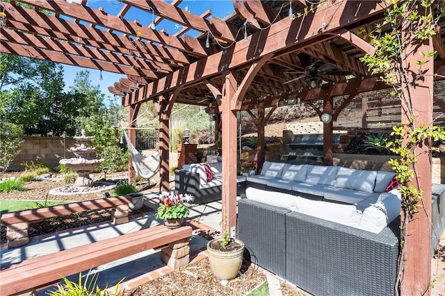 26544 Mahonia Way, Murrieta, CA 92562 - view of patio / terrace featuring ceiling fan, outdoor lounge area, and a pergola