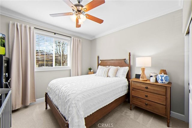 26544 Mahonia Way, Murrieta, CA 92562 - bedroom with light colored carpet, ornamental molding, and a ceiling fan