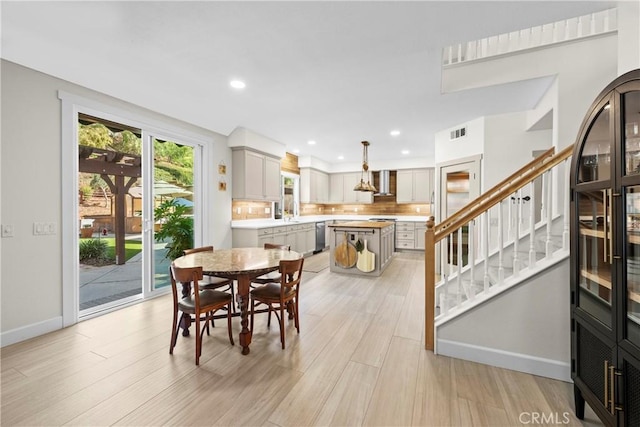 26544 Mahonia Way, Murrieta, CA 92562 - dining area with stairway, recessed lighting, and light wood-style flooring