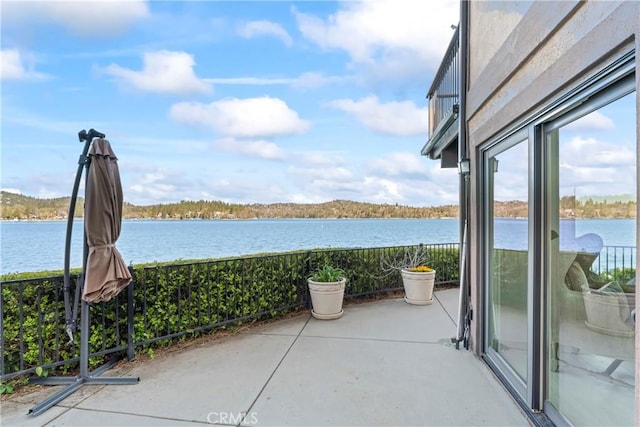 exterior space featuring a water view