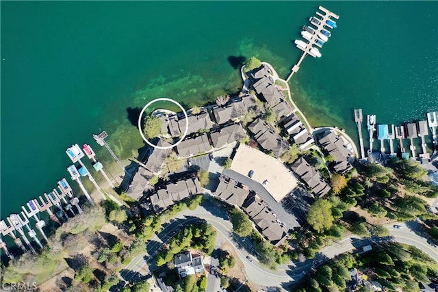 drone / aerial view featuring a water view