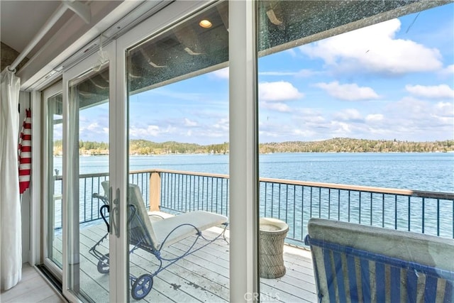 exterior space with a water view