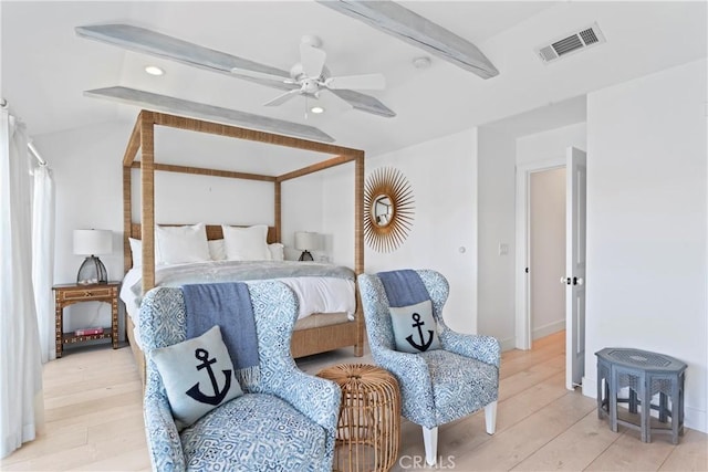 bedroom featuring recessed lighting, visible vents, and light wood-type flooring