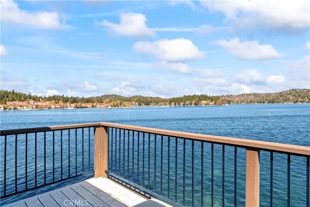 dock area with a water view