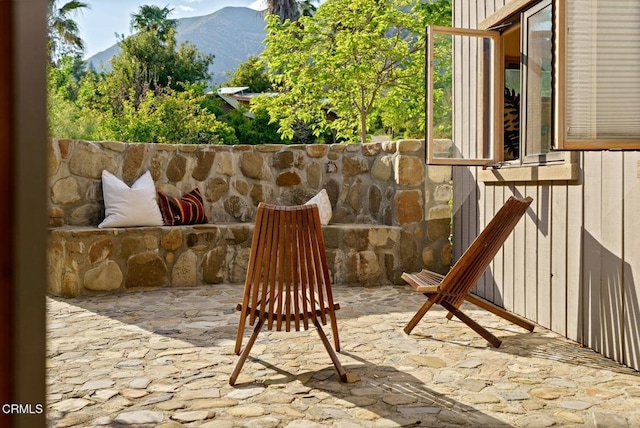view of patio featuring a mountain view
