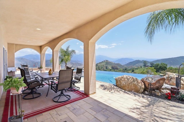944 Rainbow Crest Rd, Fallbrook, CA 92028 - view of patio / terrace with a mountain view and outdoor dining area