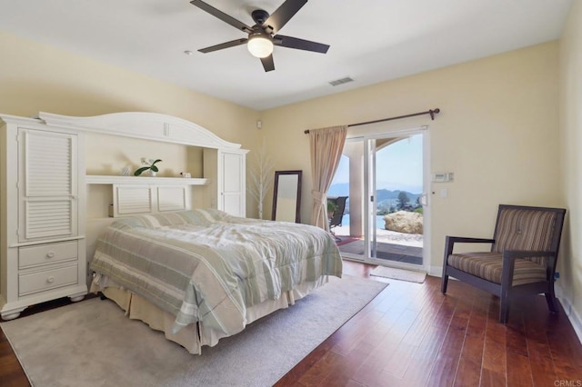 944 Rainbow Crest Rd, Fallbrook, CA 92028 - bedroom featuring access to exterior, wood finished floors, ceiling fan, and baseboards
