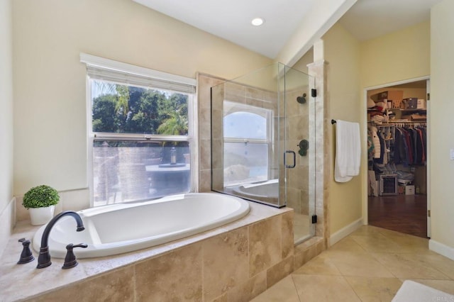 944 Rainbow Crest Rd, Fallbrook, CA 92028 - full bathroom featuring a spacious closet, tile patterned floors, a garden tub, and a shower stall