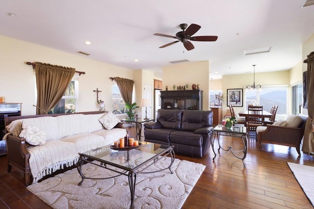 944 Rainbow Crest Rd, Fallbrook, CA 92028 - living room featuring plenty of natural light, hardwood / wood-style floors, a ceiling fan, and recessed lighting