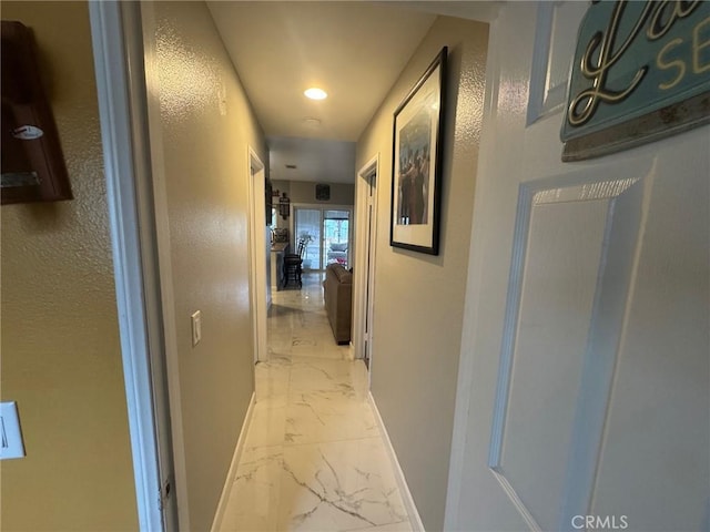 4605 Butterfield Way, Hemet, CA 92544 - corridor with light marble finish floors and recessed lighting