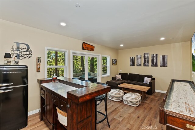 1119 Brentwood Dr, Lake Arrowhead, CA 92352 - living room with light wood finished floors, baseboards, and recessed lighting
