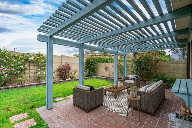 8913 La Dona Ct, Fountain Valley, CA 92708 - view of patio featuring a pergola, outdoor lounge area, and a fenced backyard