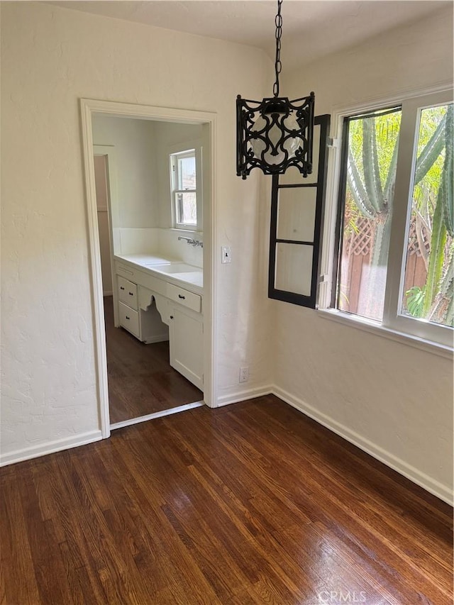 1960 Olive Way, Pasadena, CA 91104 - unfurnished dining area with dark wood-style floors, baseboards, and a chandelier